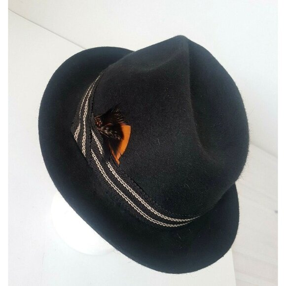 Vintage Robert Hall Hat Black Size 7 Genuine Fur Felt Hat Feather Made In USA - Picture 5 of 12